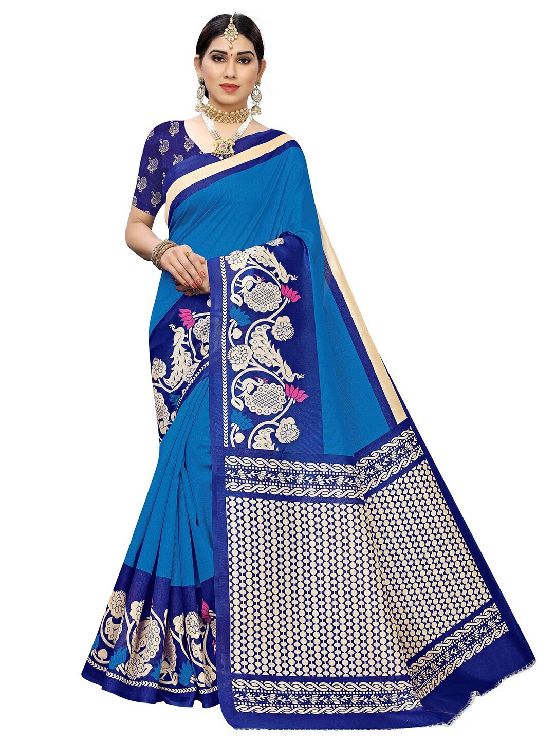 

MOKSHA DESIGNS Blue & Beige Pure Silk Banarasi Saree