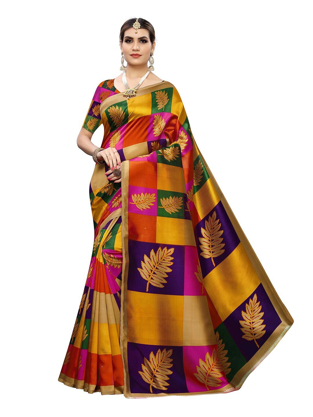 

MOKSHA DESIGNS Pink & Gold-Toned Floral Pure Silk Kanjeevaram Saree