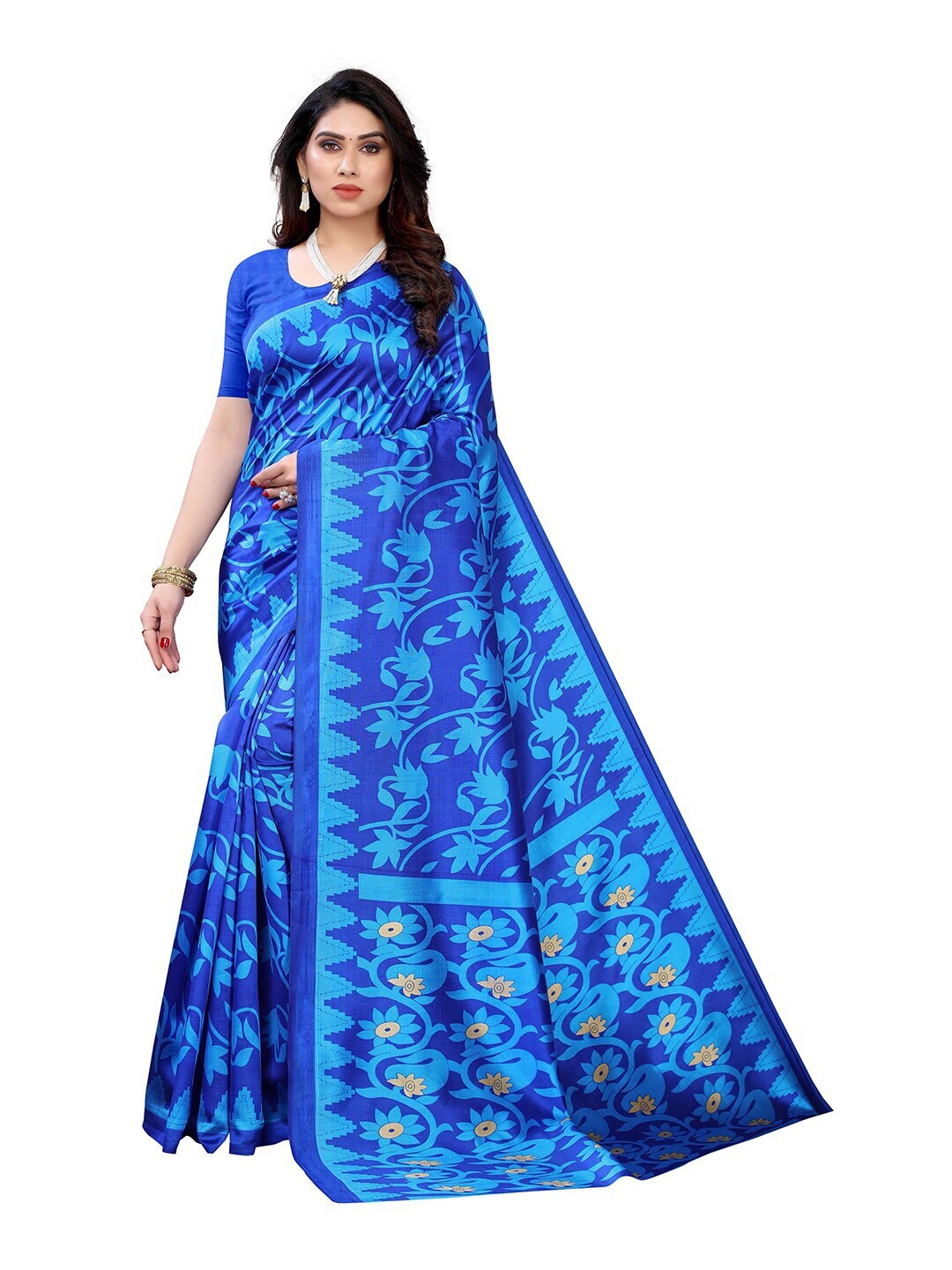 

MOKSHA DESIGNS Blue Floral Pure Silk Banarasi Saree