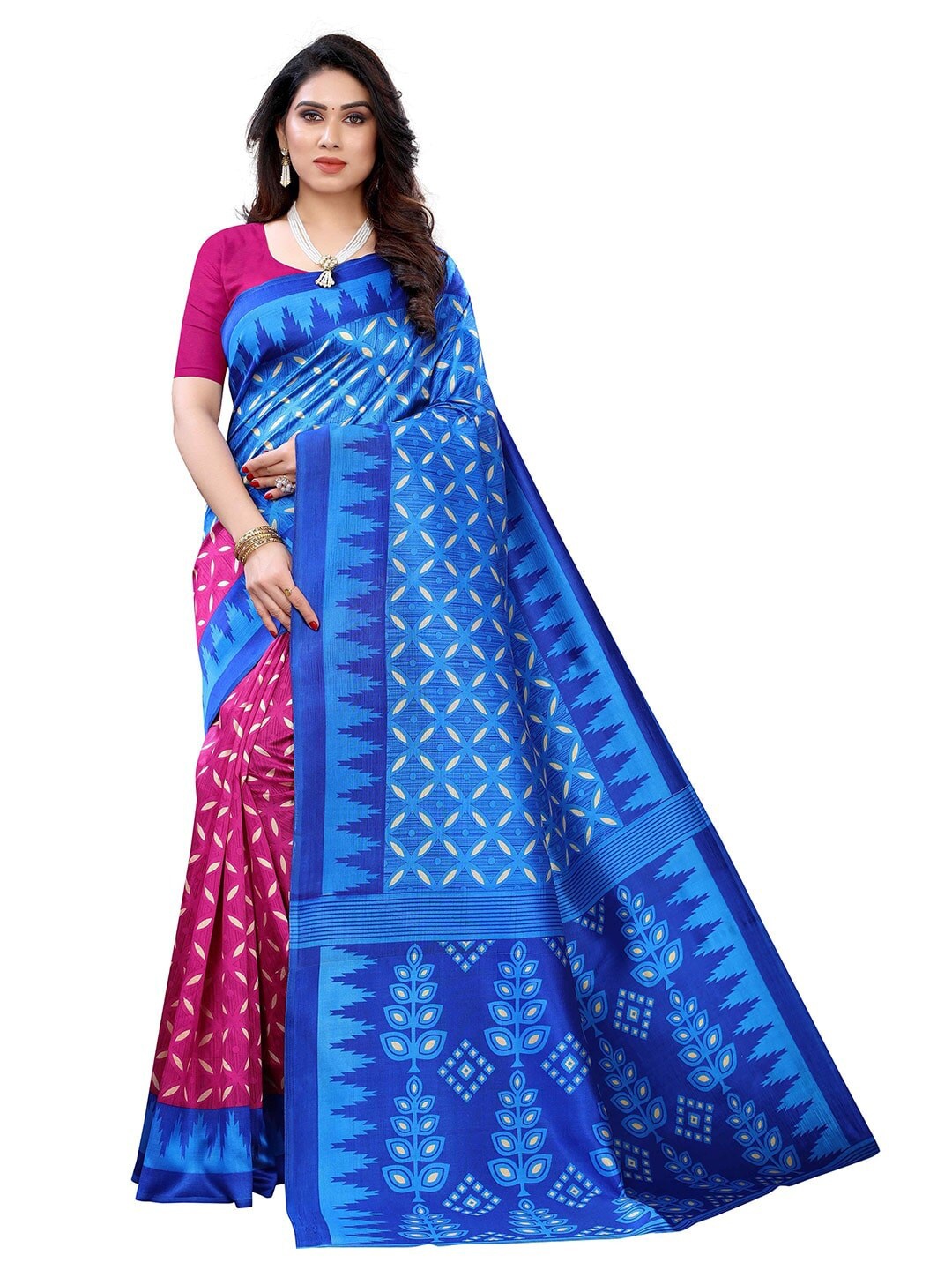 

MOKSHA DESIGNS Blue & Pink Pure Silk Kanjeevaram Saree