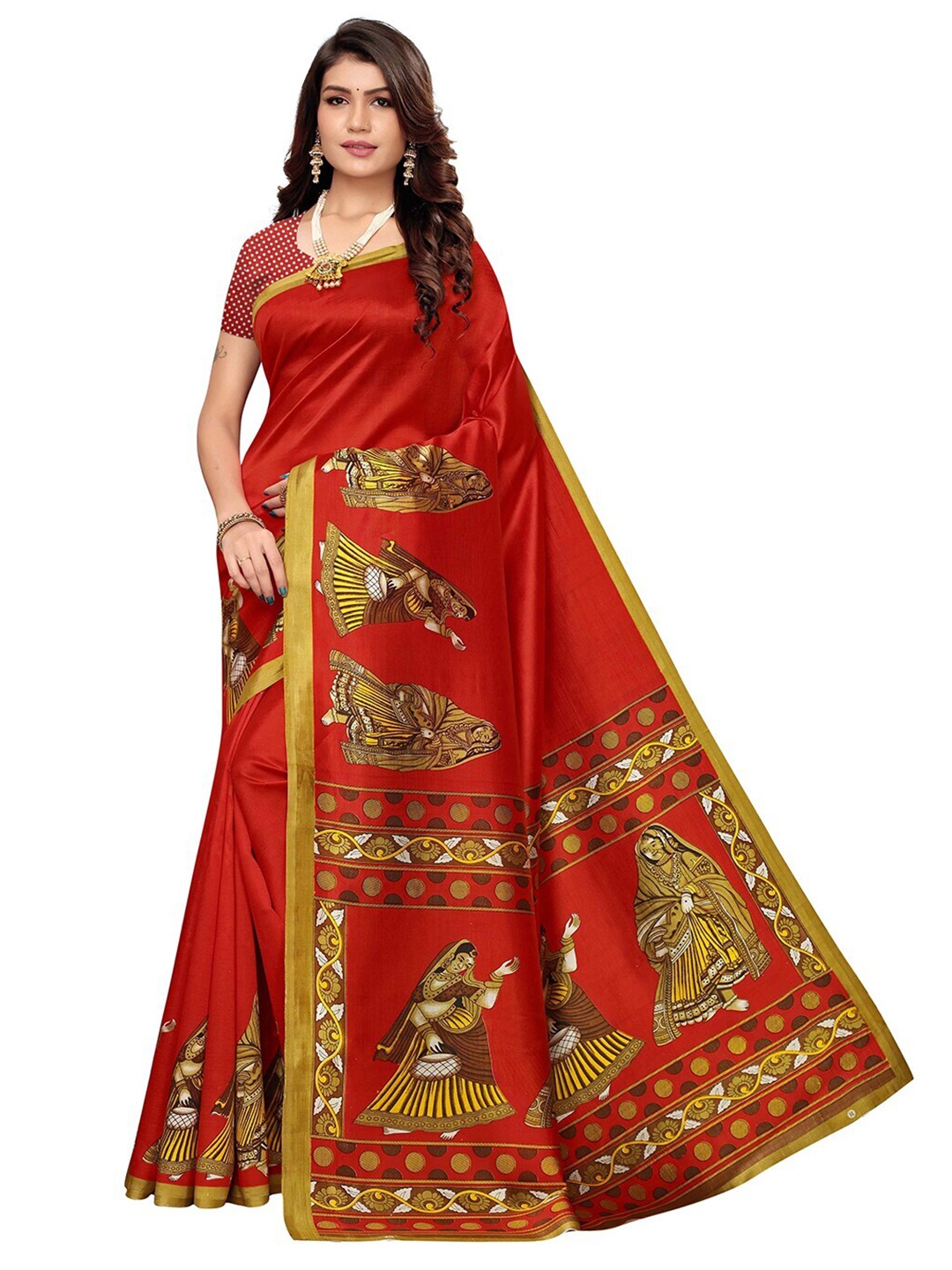 

MOKSHA DESIGNS Red & Gold-Toned Ethnic Motifs Pure Silk Banarasi Saree