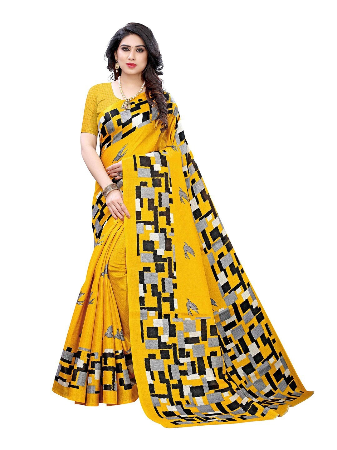 

MOKSHA DESIGNS Yellow & Black Pure Silk Kanjeevaram Saree