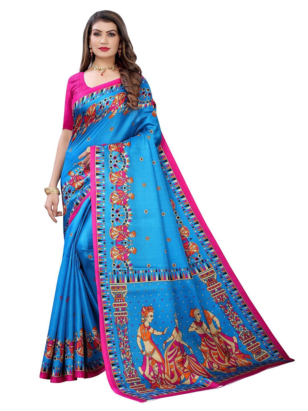 

MOKSHA DESIGNS Blue Ethnic Motifs Handloom Pure Silk Kanjeevaram Saree