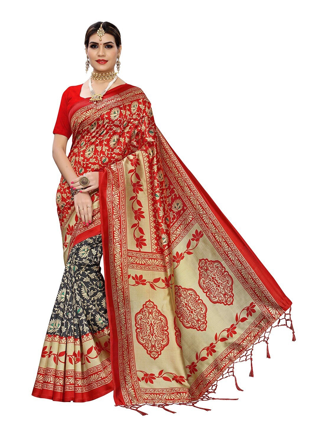 

MOKSHA DESIGNS Red & Gold-Toned Ethnic Motifs Handloom Pure Silk Banarasi Saree