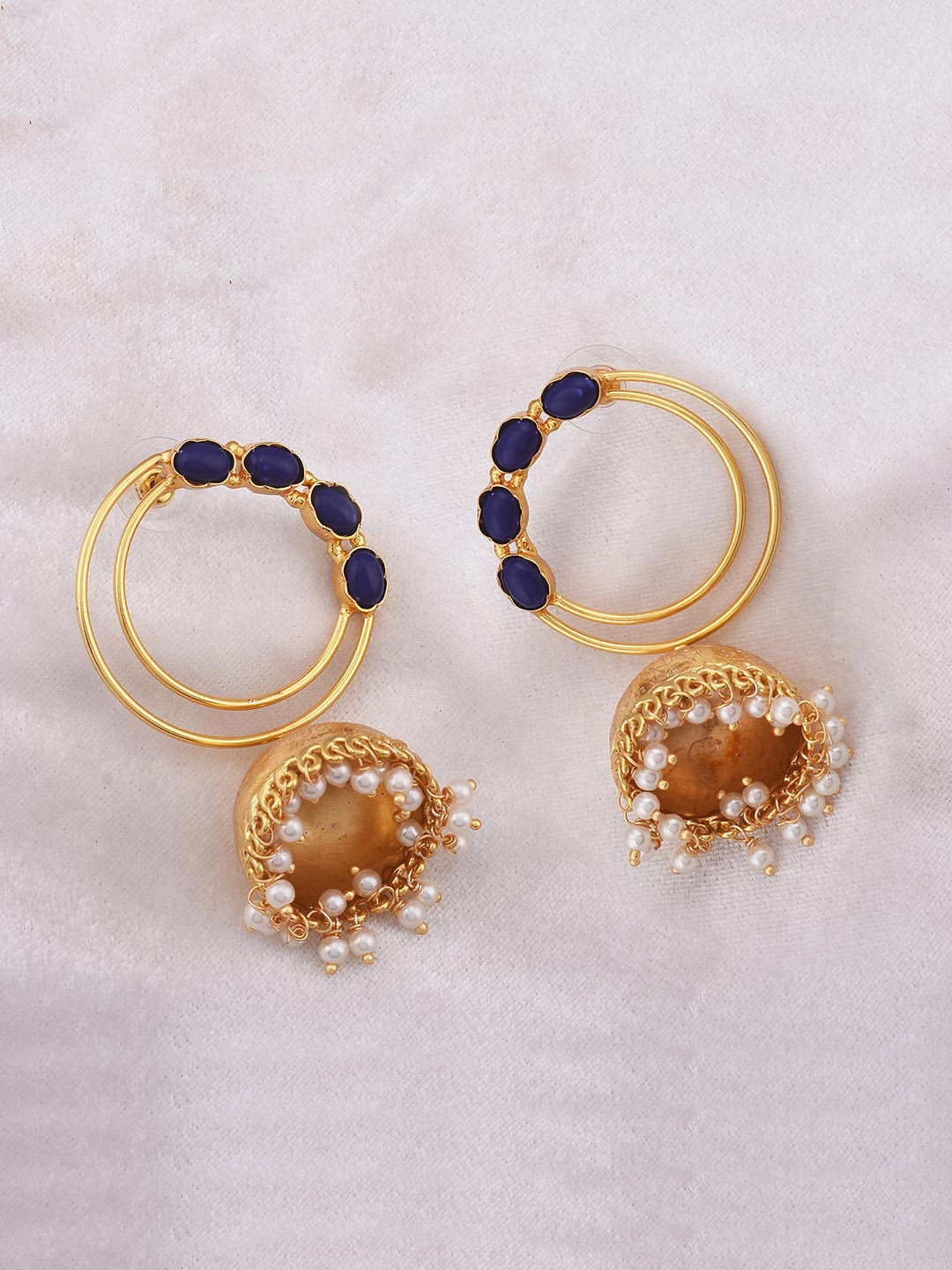 

Tistabene Blue Contemporary Gold-Plated Jhumka Earrings