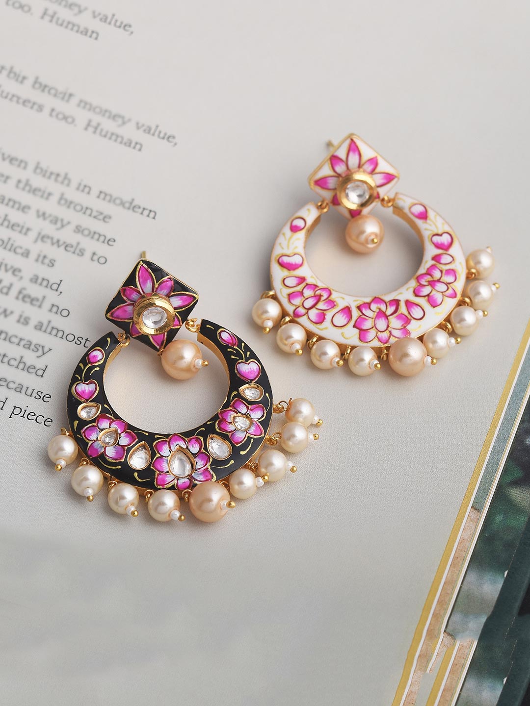 

Tistabene Gold-Toned & Pink Gold Plated Contemporary Chandbalis Earrings