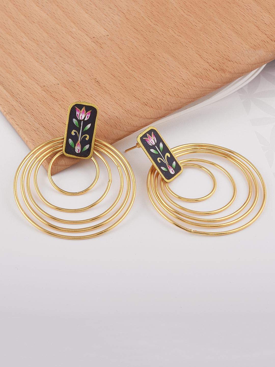 

Tistabene Black & Gold-Plated Contemporary Meenakri Drop Earrings