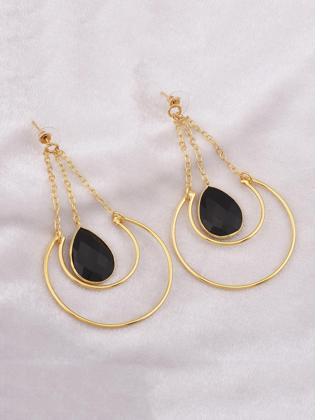 

Tistabene Black Contemporary Gold-Plated Drop Earrings
