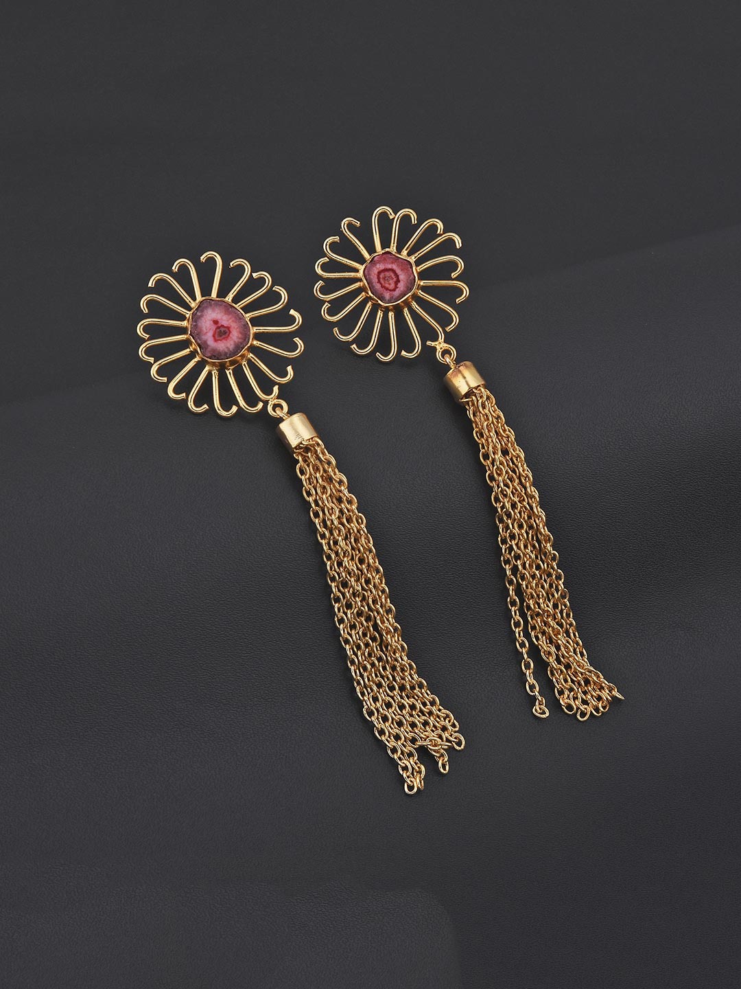 

Tistabene Golden & Pink Contemporary Gold-Plated Drop Earrings, Multi