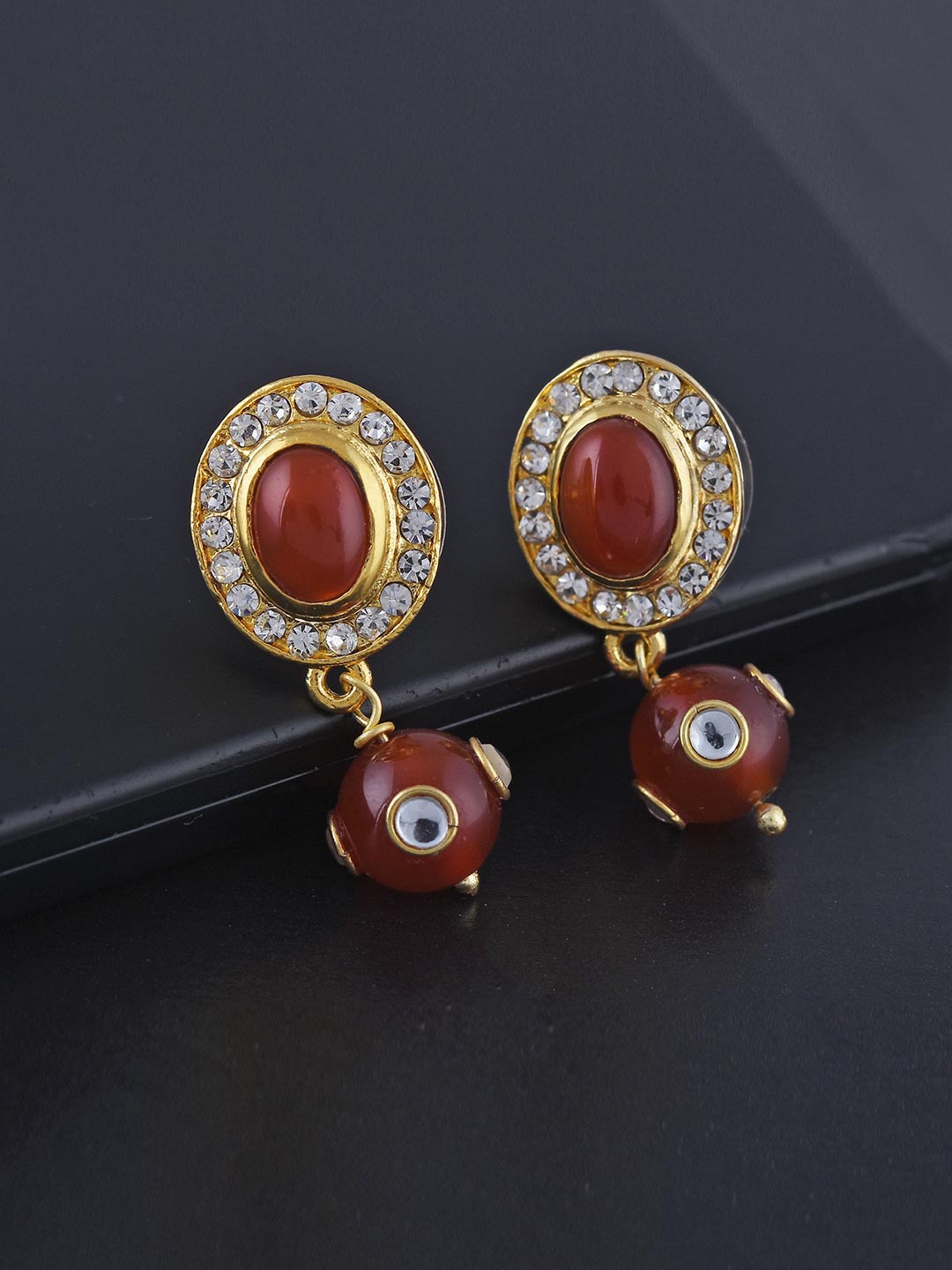 

Tistabene Rust Brown Contemporary Gold-Plated Drop Earrings
