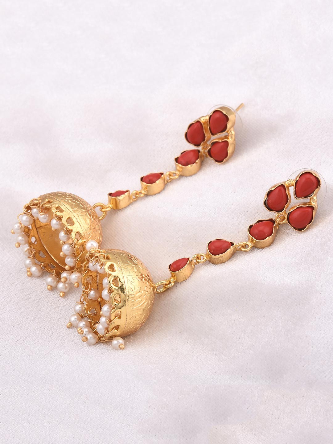 

Tistabene Red Gold-Plated Stone Studded Handcrafted Jumkas