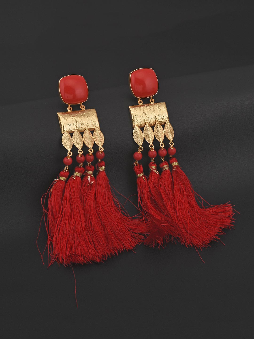 

Tistabene Red Contemporary Gold-Plated Drop Earrings