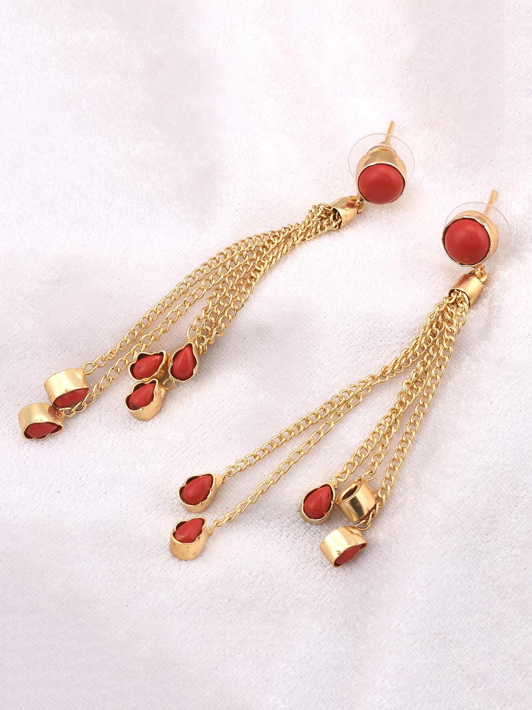 

Tistabene Red Contemporary Gold-Plated Drop Earrings