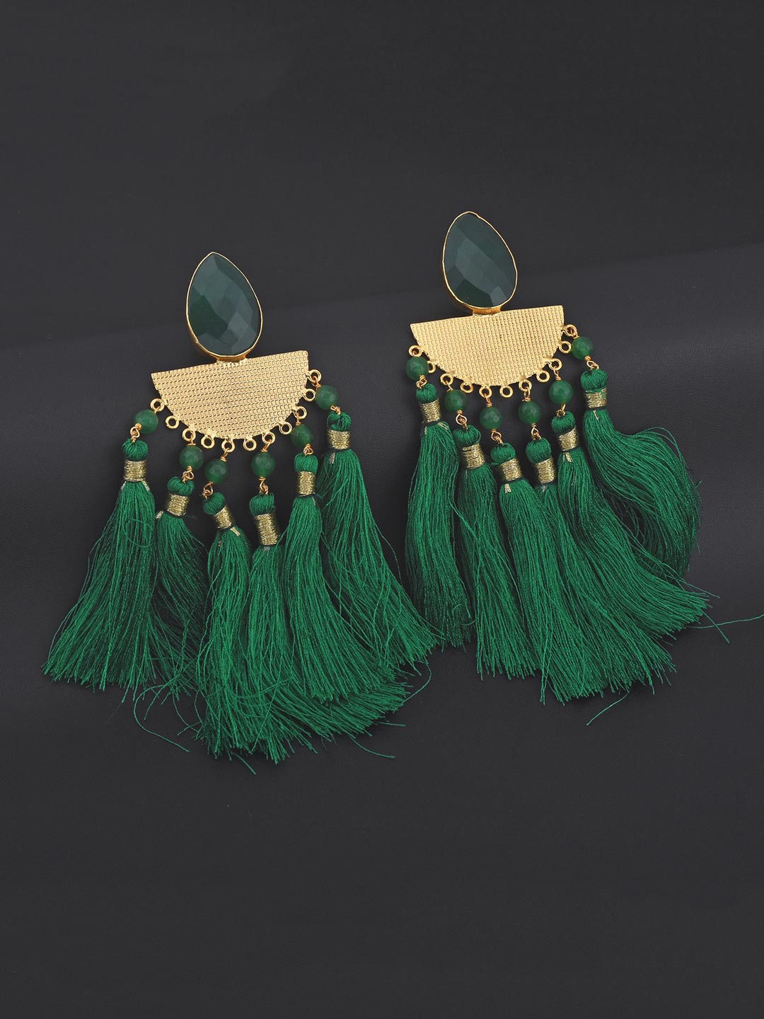 

Tistabene Green Gold-Plated Contemporary Tasselled Drop Earrings