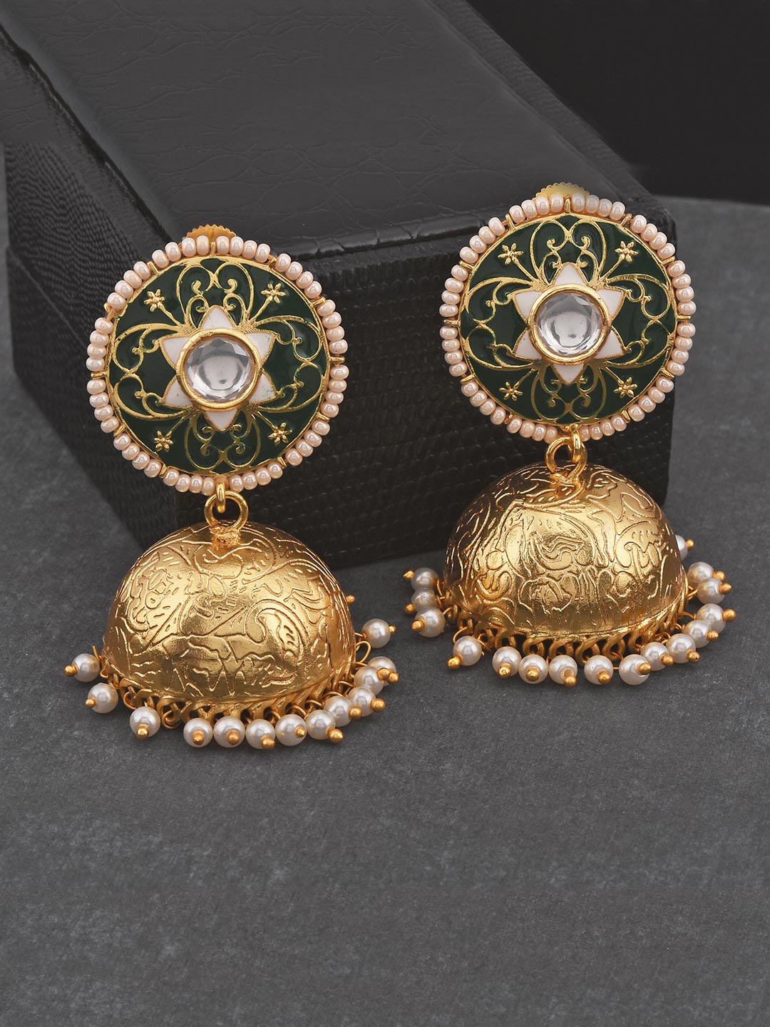 

Tistabene Green Contemporary Gold-Plated Jhumkas Earrings
