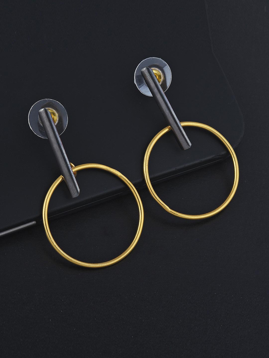 

Tistabene Black Contemporary Gold-Plated Drop Earrings