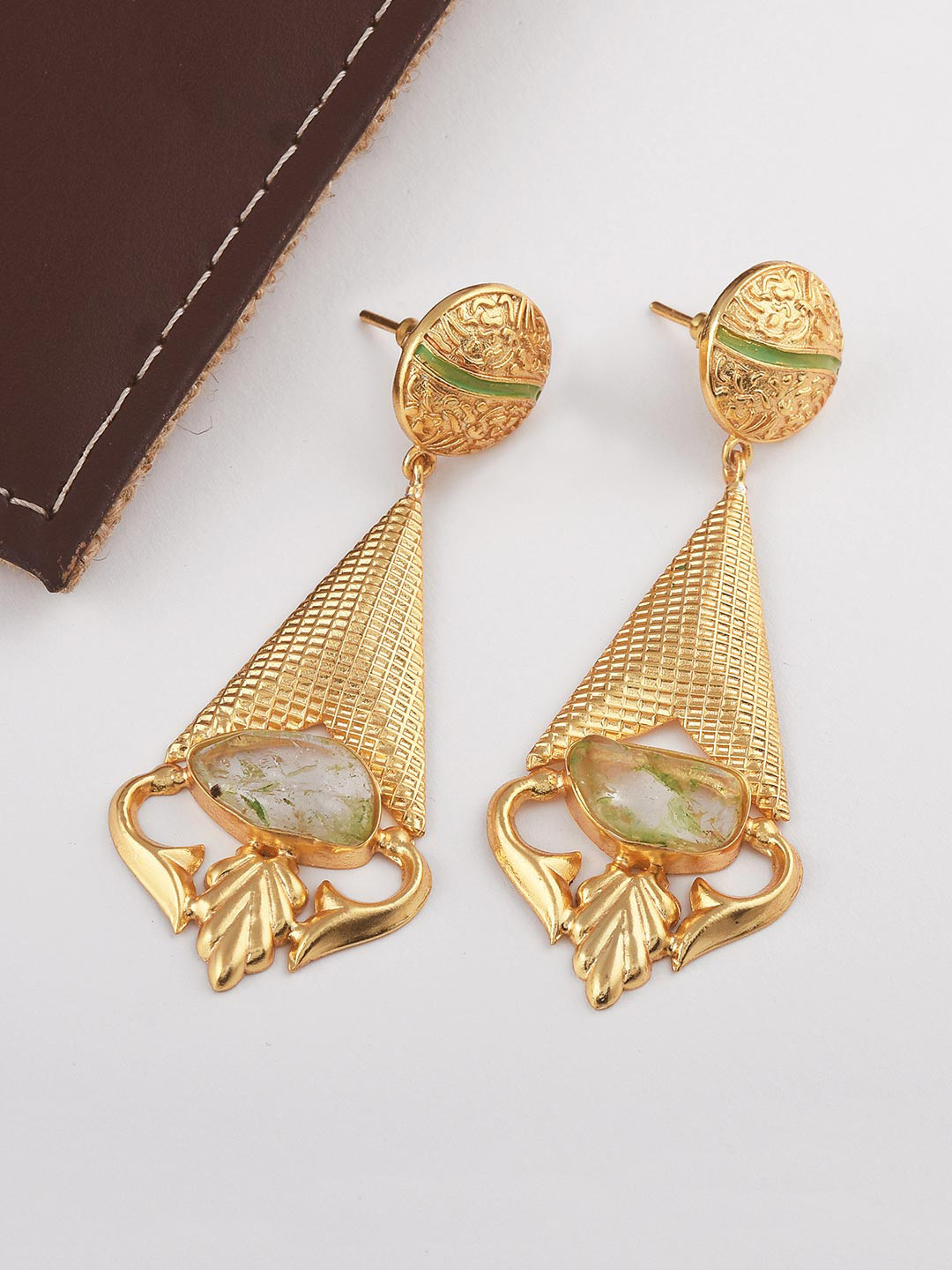 

Tistabene Green Gold-Plated Contemporary Drop Earrings