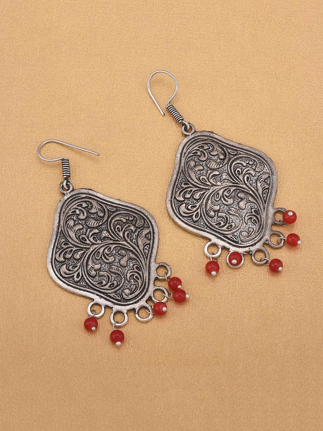 

Tistabene Silver-Plated Red Contemporary Drop Earrings