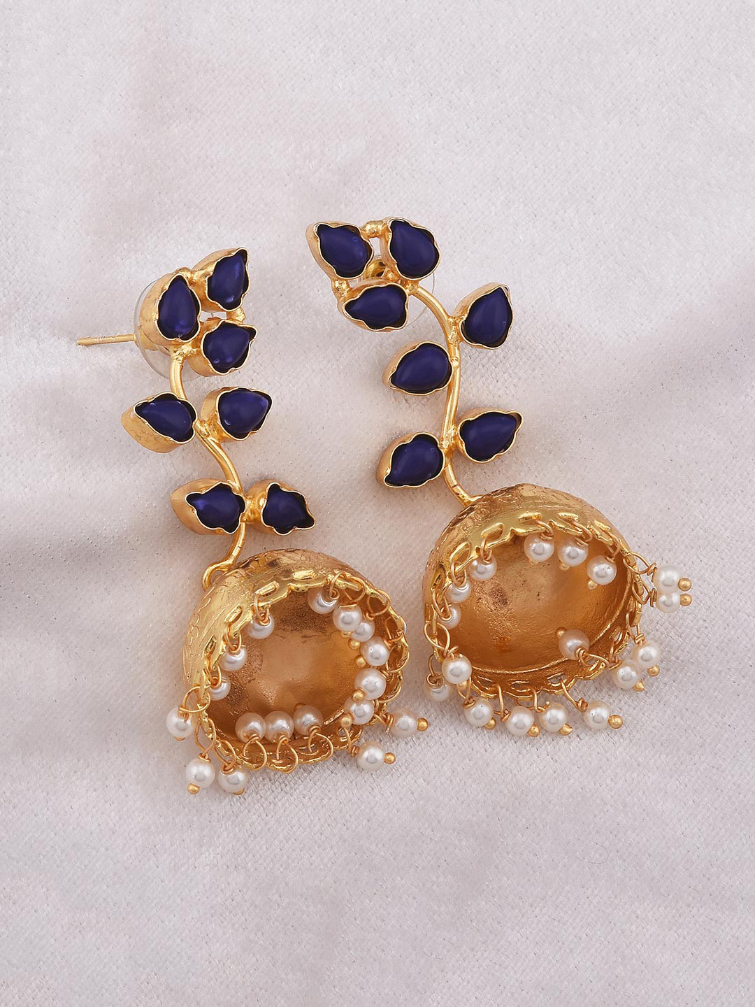 

Tistabene Blue Contemporary Gold-Plated Jhumka Earrings
