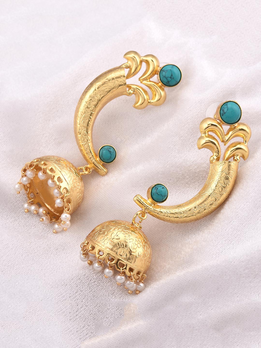 

Tistabene Gold-Plated Blue Contemporary Jhumkas Earrings