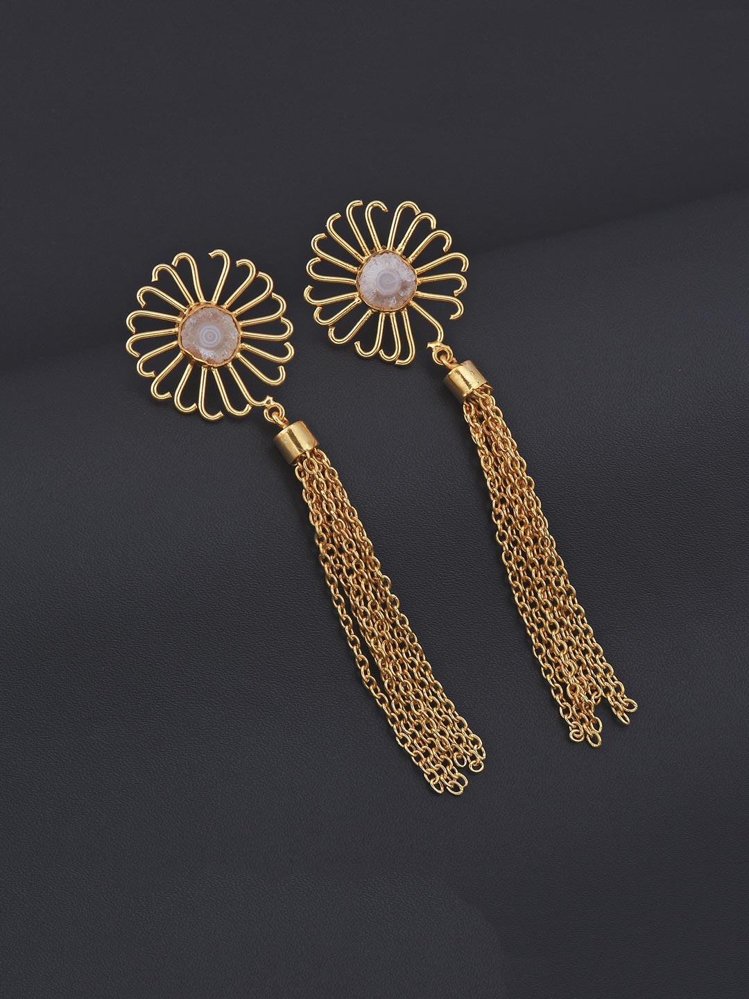 

Tistabene White Gold-Plated Contemporary Solar Drusy and Chains Drop Earrings