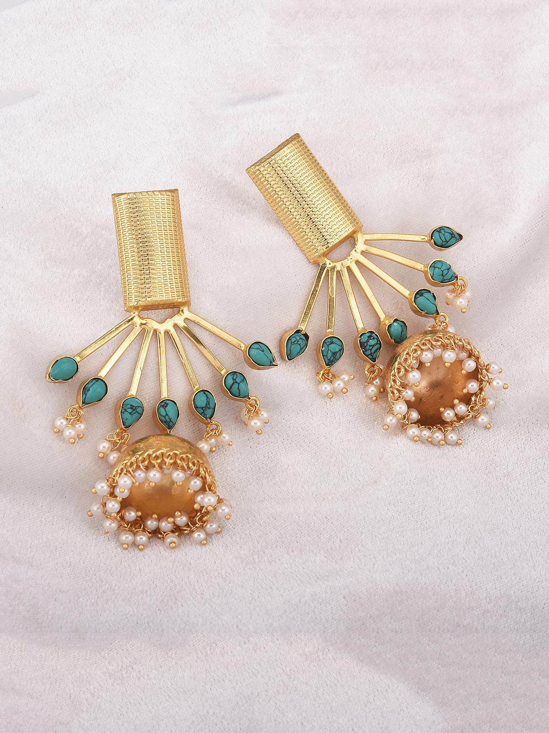 

Tistabene Gold-Plated & Blue Contemporary Jhumkas