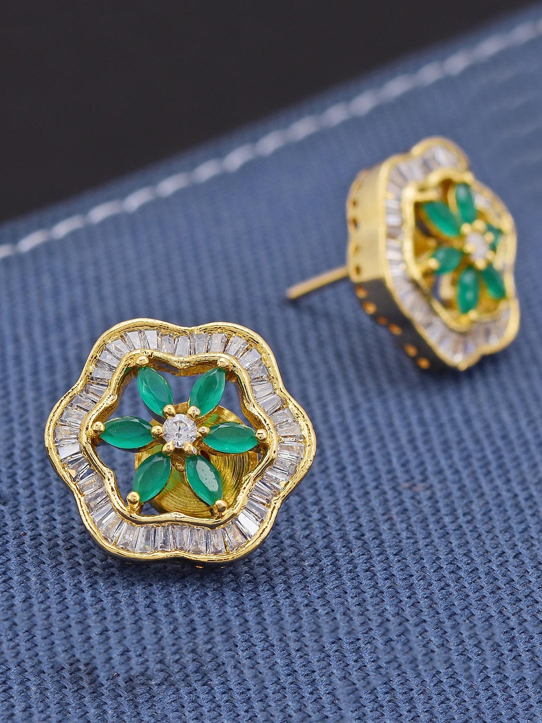 

Tistabene Green Gold-Plated Contemporary Studs Earrings