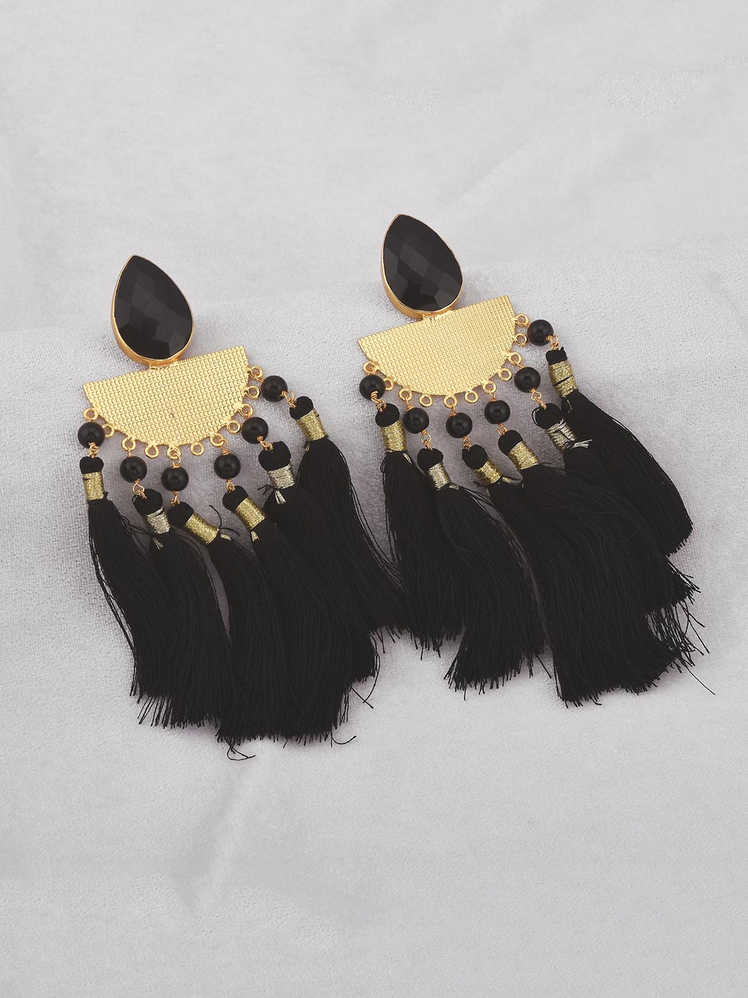 

Tistabene Black Gold-Plated Tassel Drop Earrings