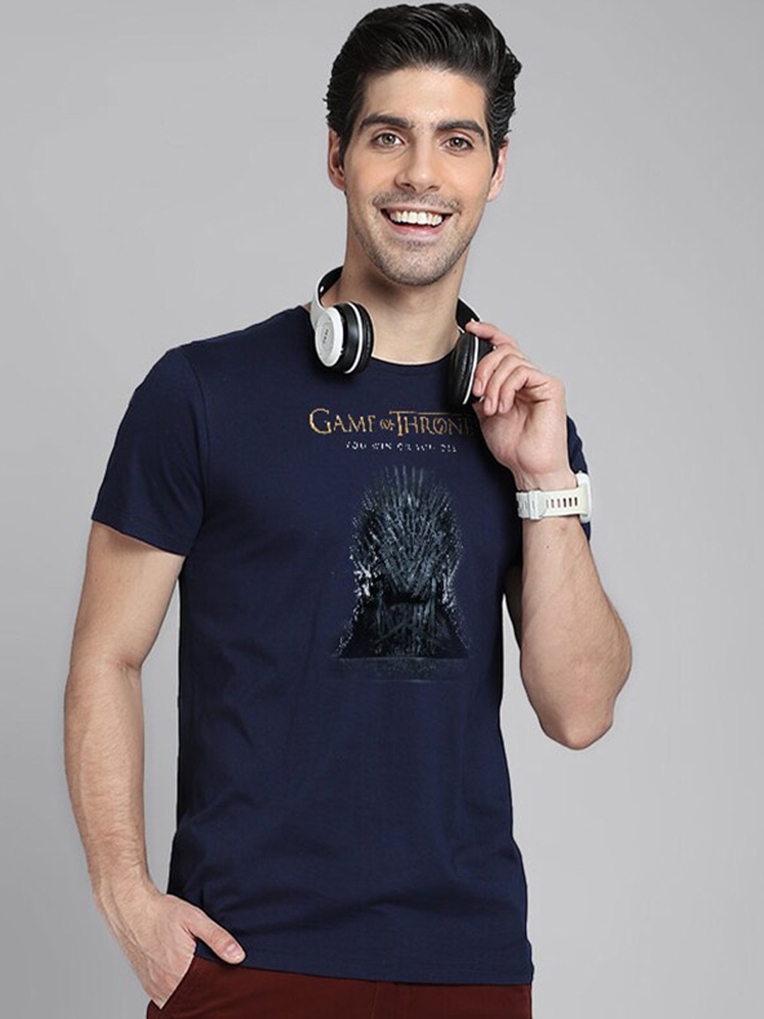 

Free Authority Game Of Thrones Men Navy Blue Pure Cotton Printed T-shirt