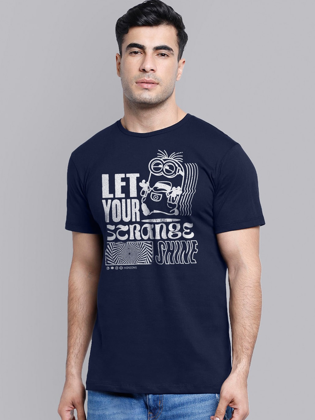 

Free Authority Men Blue & White Typography Minions Printed T-shirt