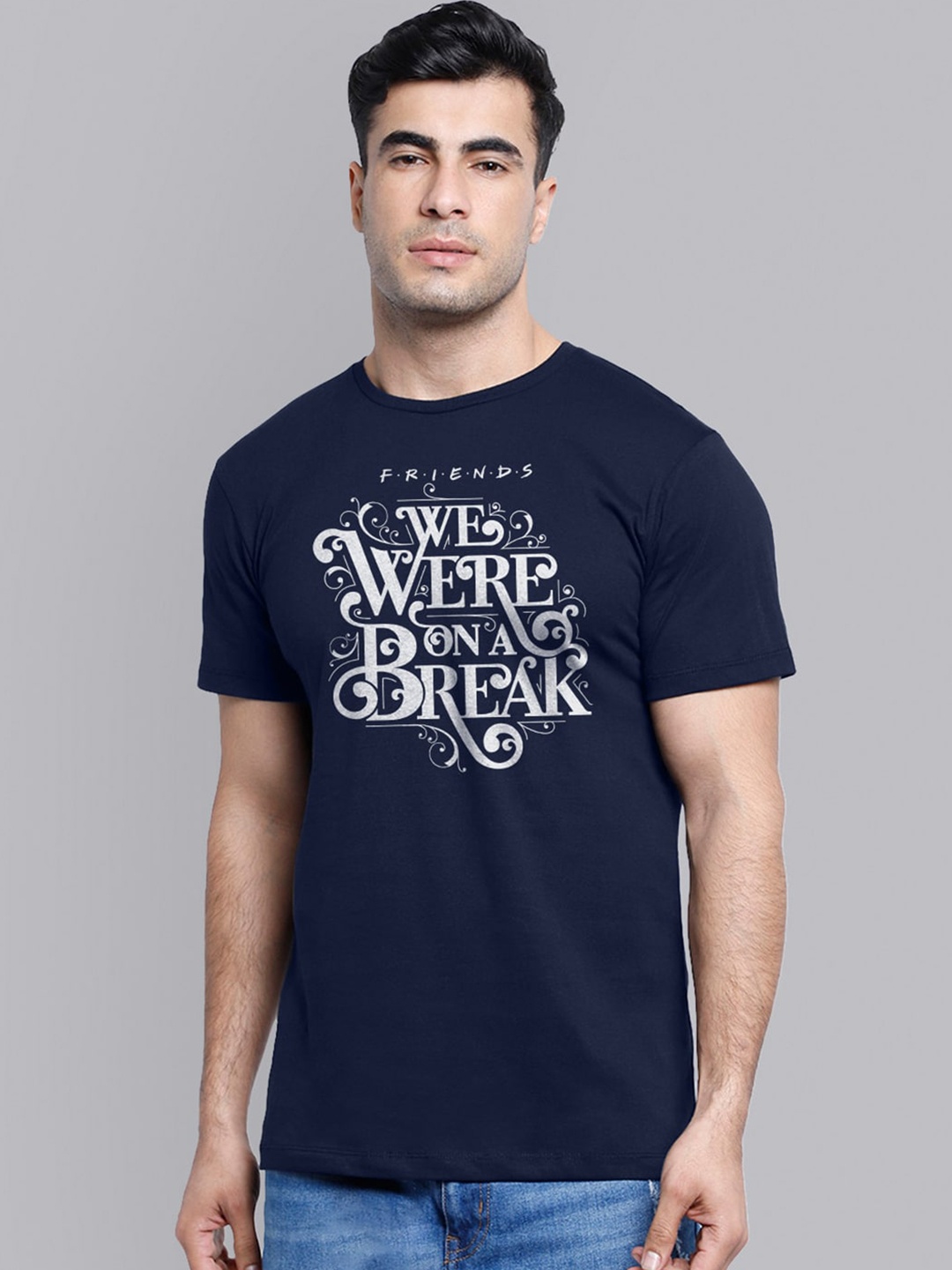 

Free Authority Friends Men Navy Blue Typography Printed T-shirt