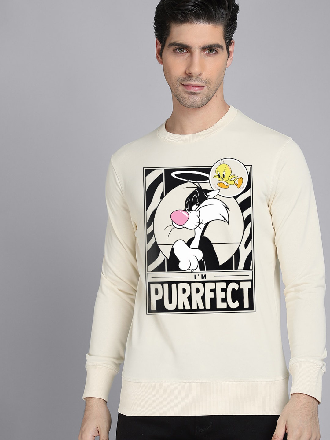 

Free Authority Looney Tunes Men Off White Printed Sweatshirt