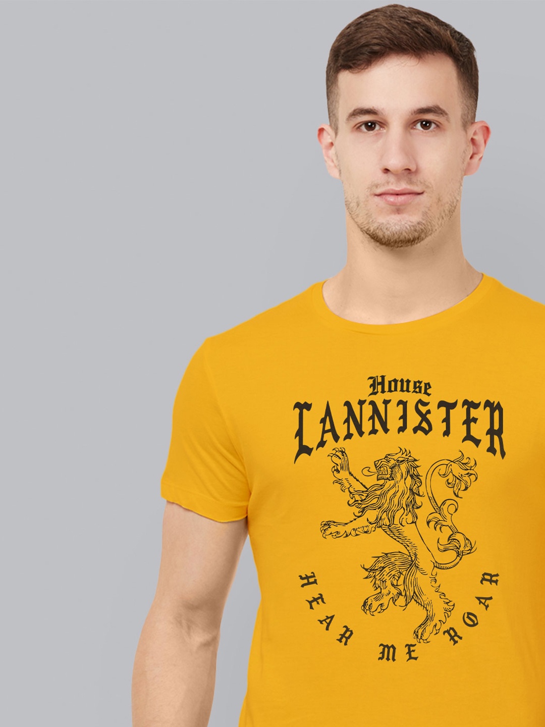 

Free Authority Men Yellow & Black Game Of Thrones Printed Cotton T-shirt