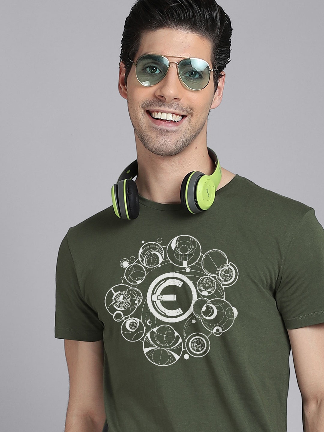 Free Authority Men Green Eternals Printed Cotton T-shirt