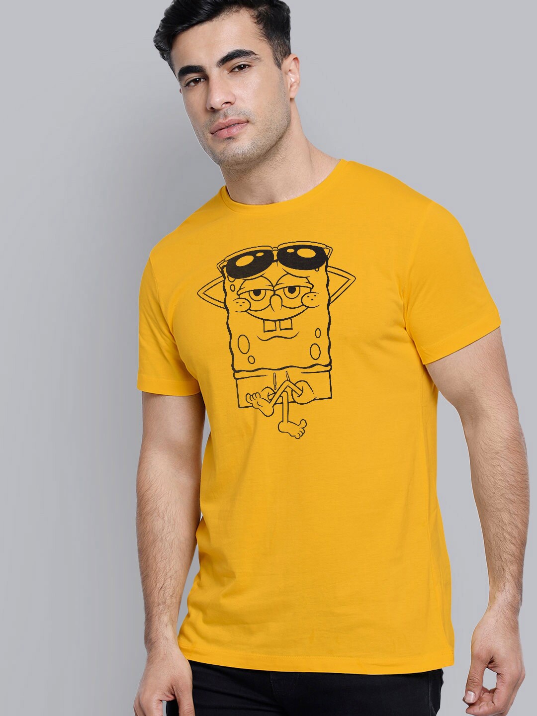 

Free Authority Men Yellow Sponge Bob Printed Cotton T-shirt