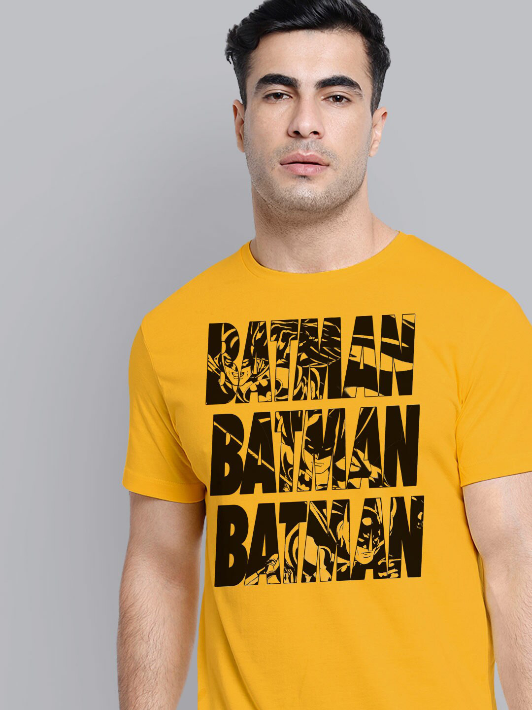

Free Authority Men Yellow & Black Batman Printed Pure Cotton T-shirt