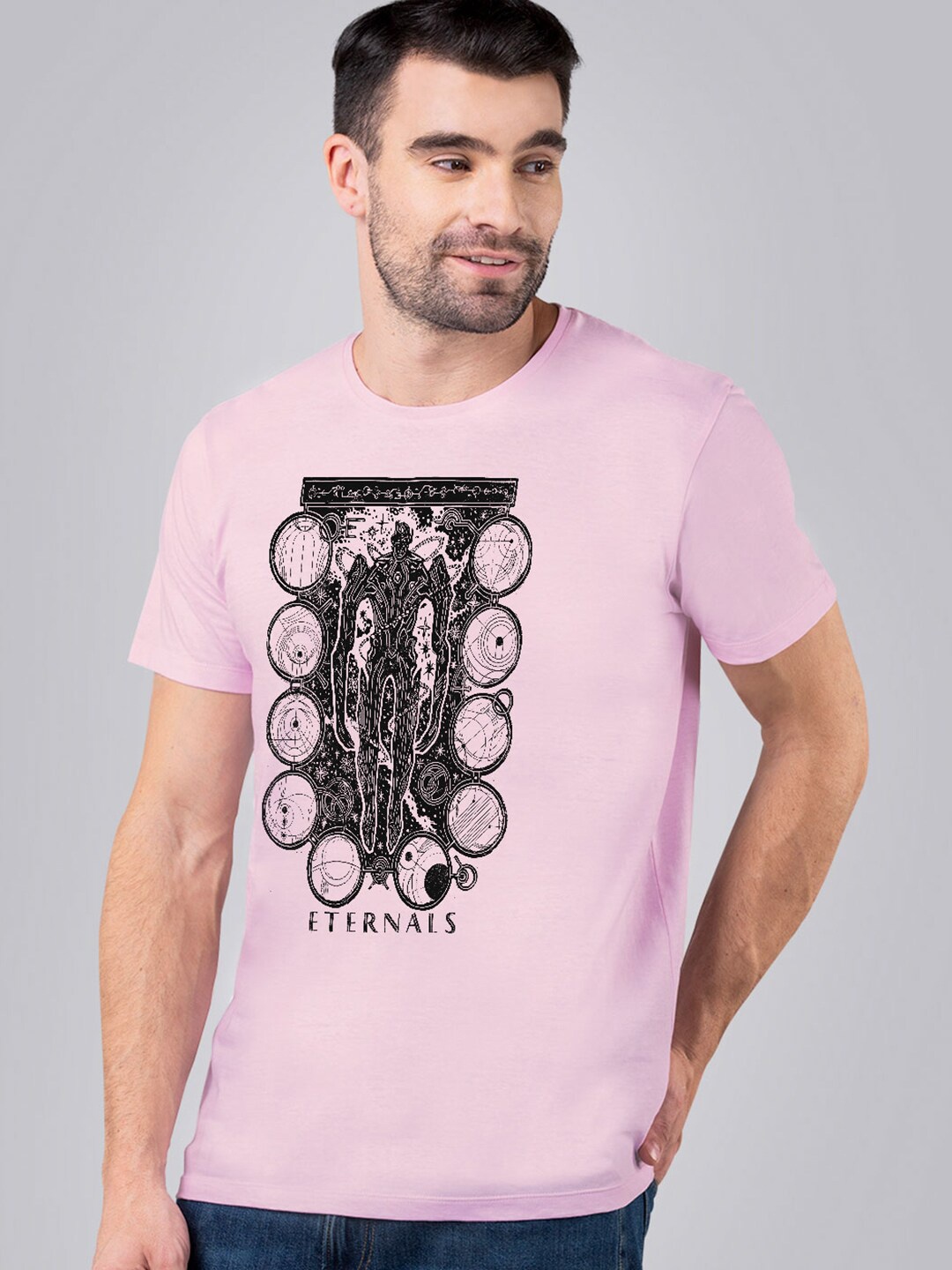 

Free Authority Men Peach-Coloured & Black Eternals Printed Pure Cotton T-shirt