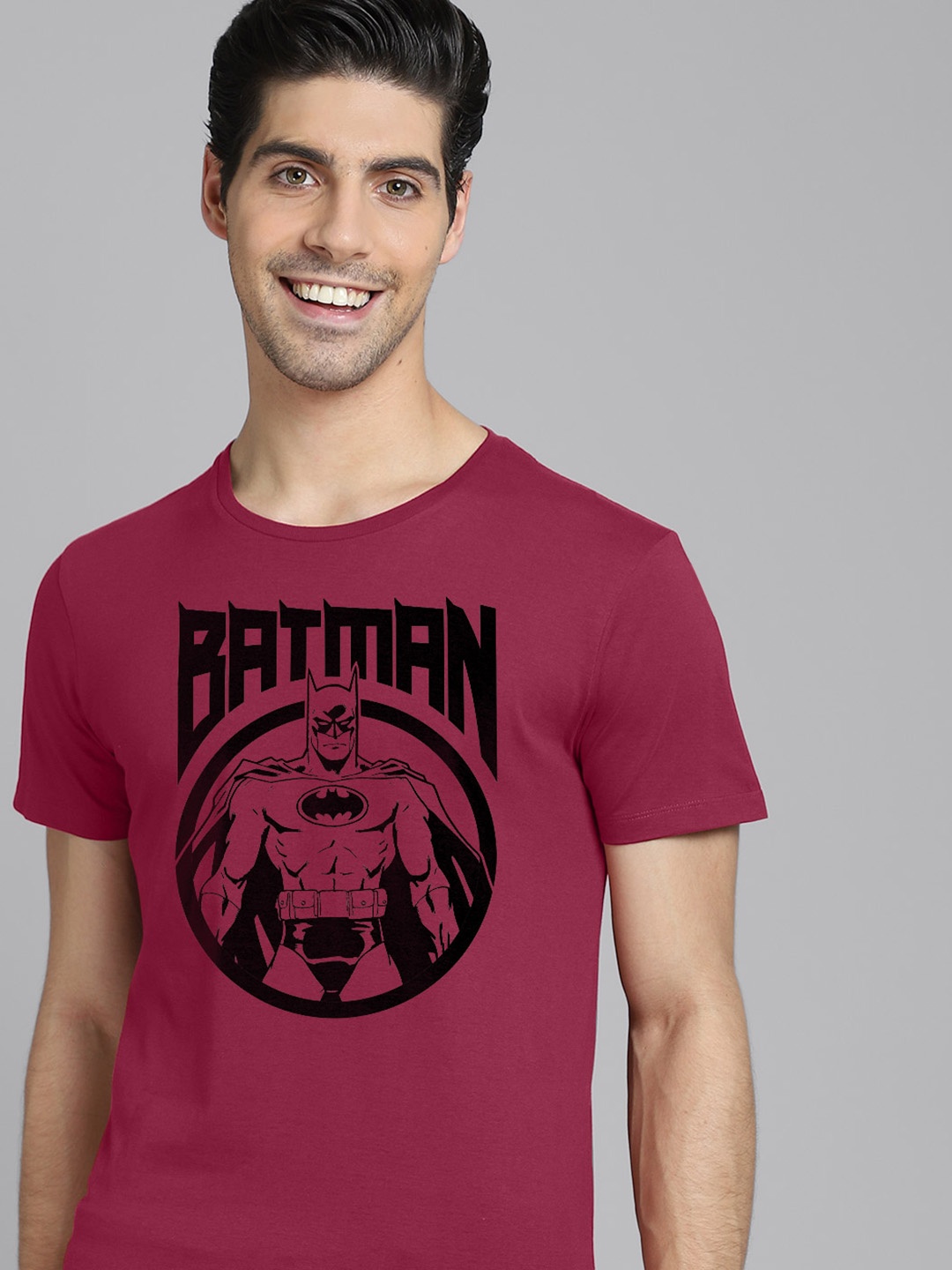 

Free Authority Men Red & Black Batman Printed Pure Cotton T-shirt