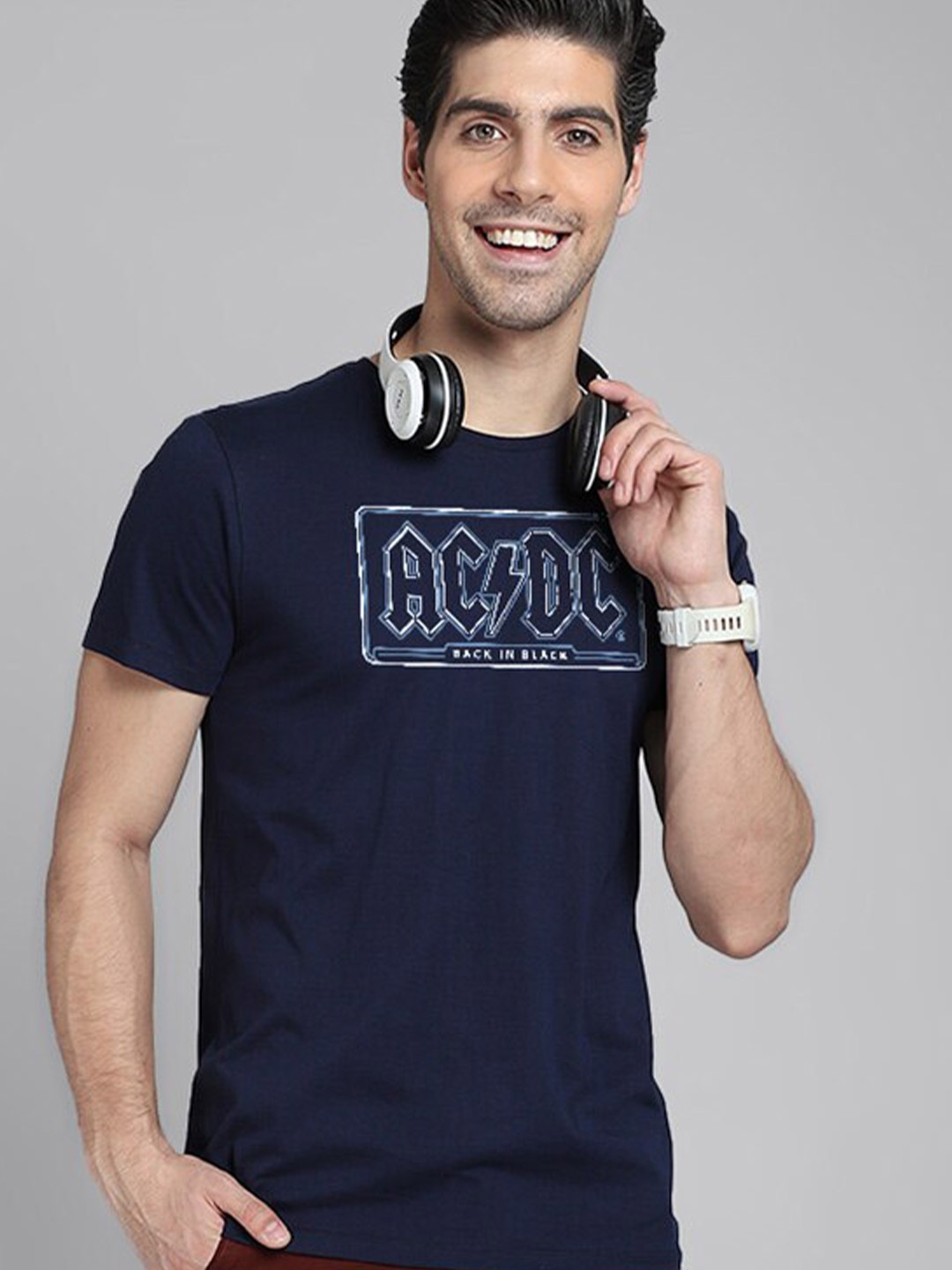 

Free Authority Men Navy Blue ACDC Printed T-shirt