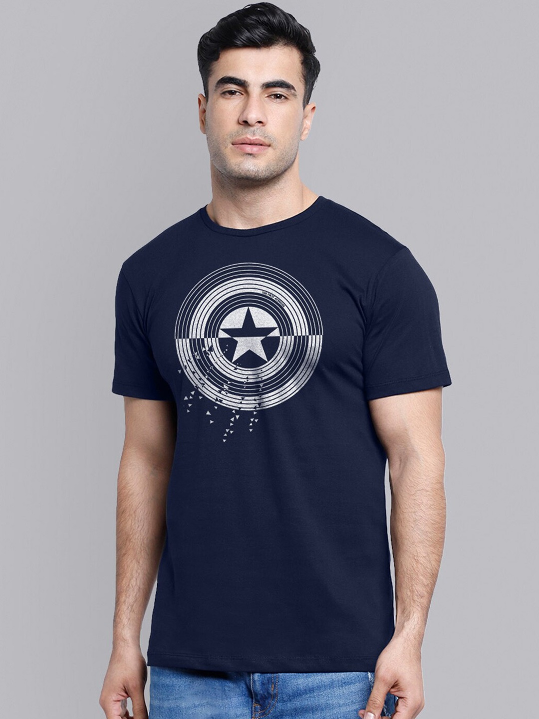 

Free Authority Men Blue Typography Captain America Printed T-shirt