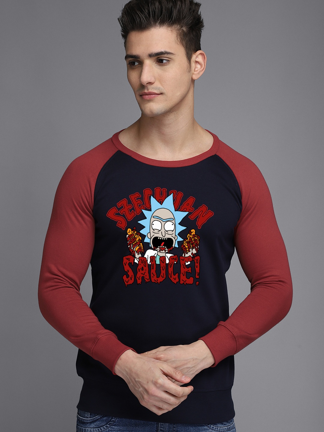Free Authority Rick & Morty Men Blue Printed Sweatshirt