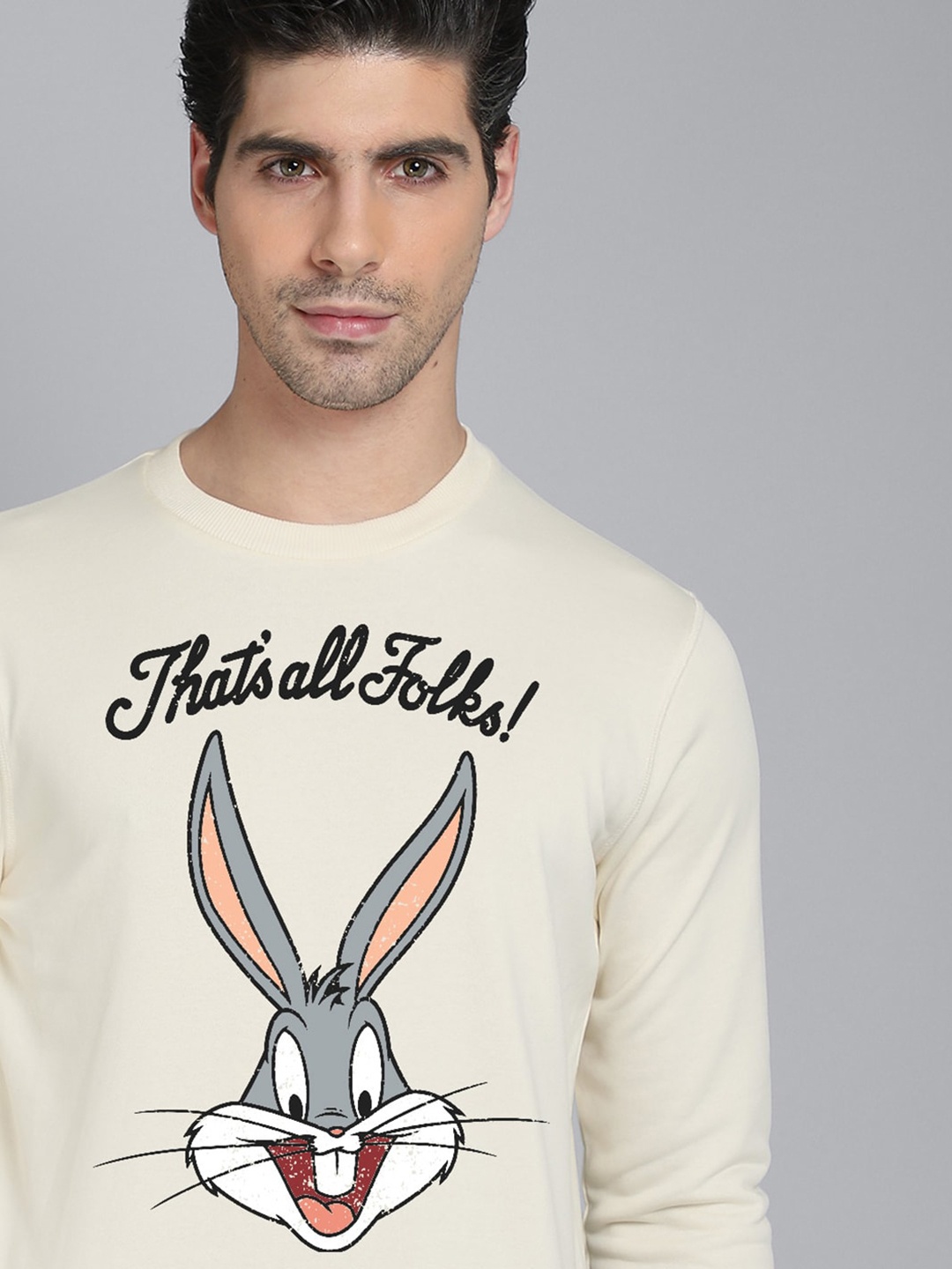 

Free Authority Looney Tunes Printed Men Off White & Grey Printed Sweatshirt
