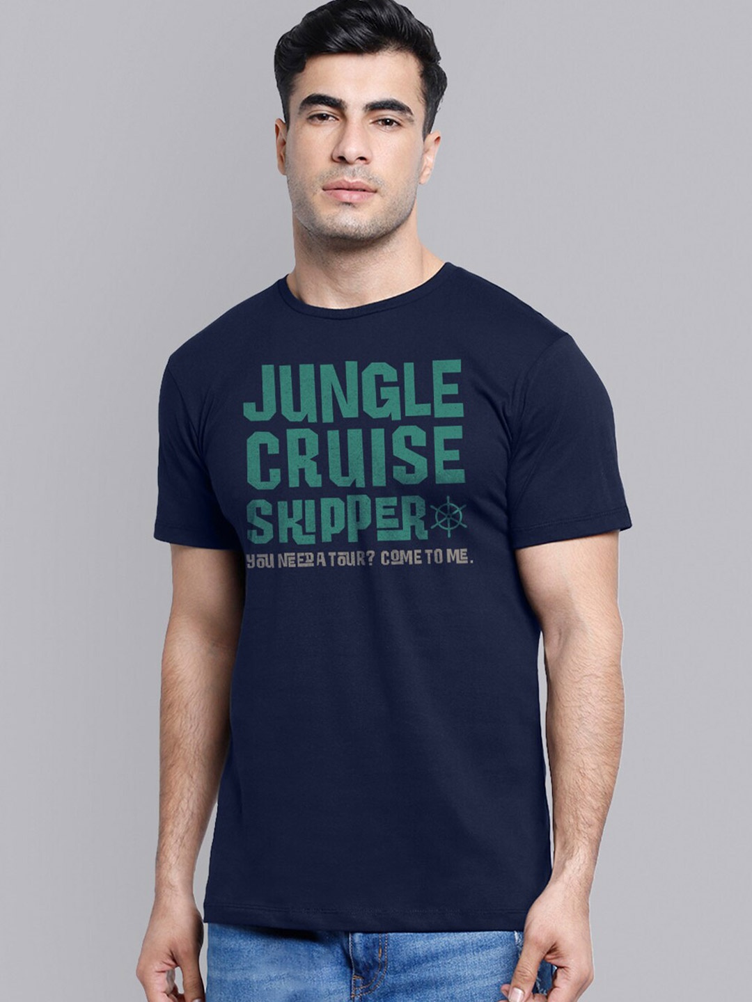 

Free Authority Jungle Cruise Men Blue & Green Typography Printed T-shirt