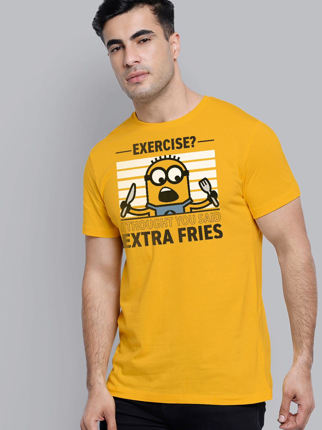 

Free Authority Men Yellow Minions Printed Extended Sleeves Applique T-shirt