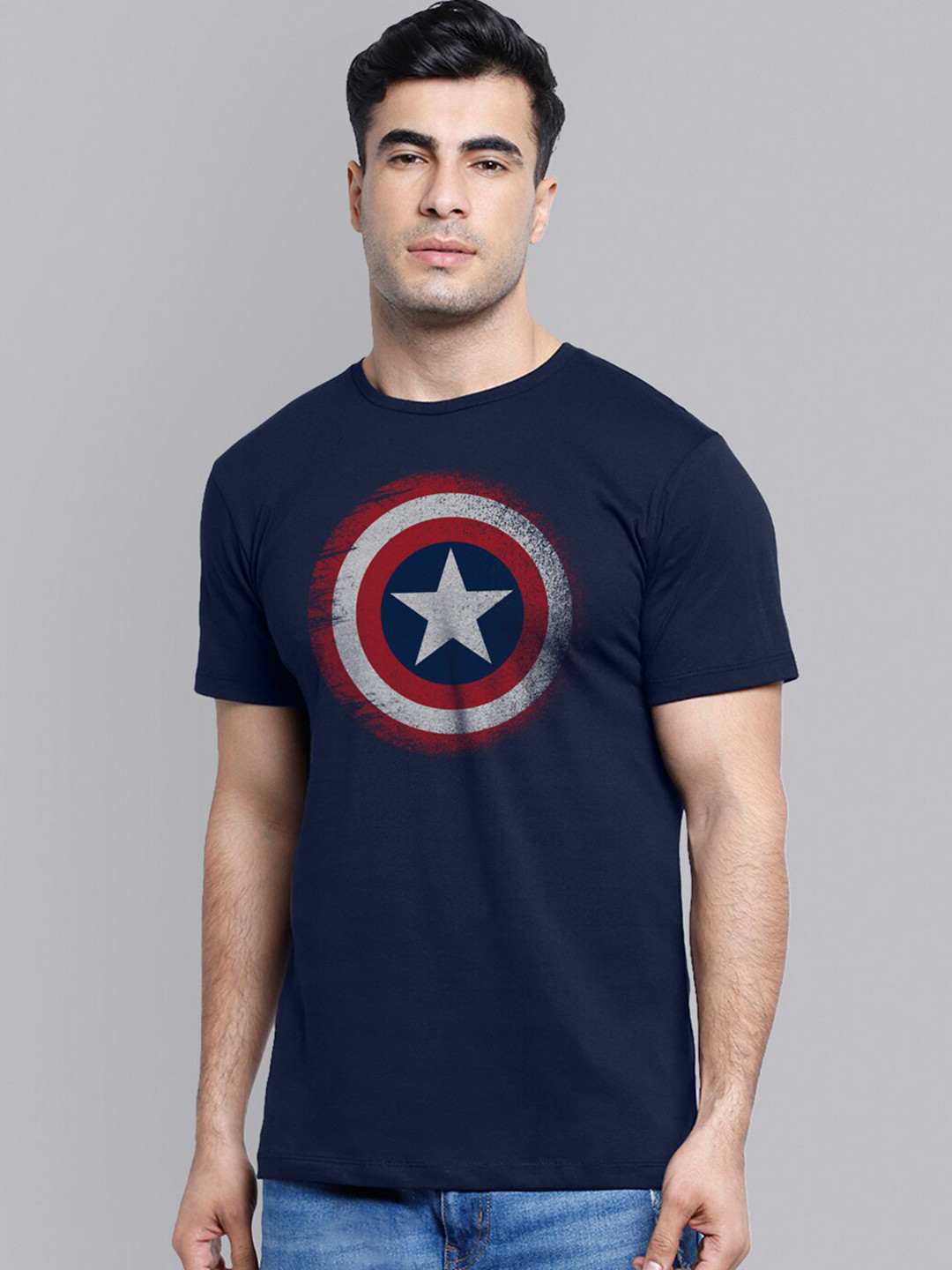 

Free Authority Men Blue Captain America Printed T-shirt
