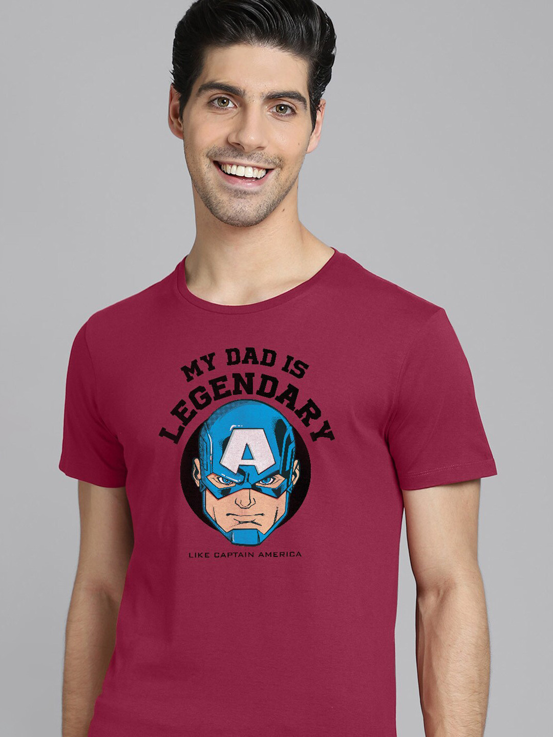 

Free Authority Men Red & Blue Captain America Printed Pure Cotton T-shirt