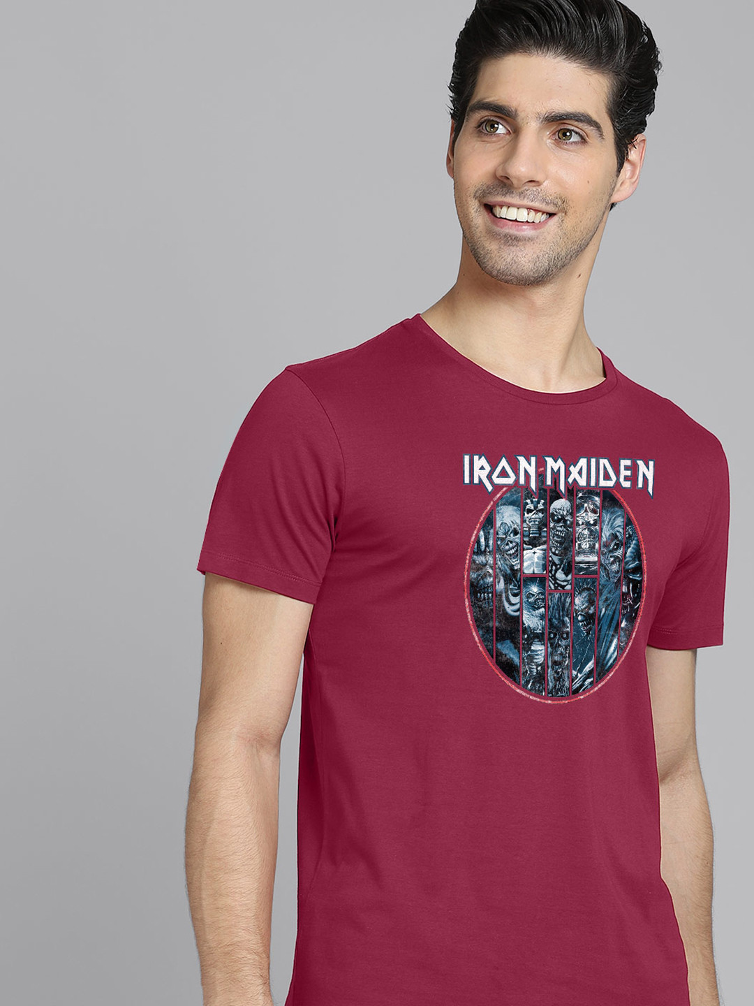 

Free Authority Men Red & Blue Iron Maiden Printed Pure Cotton T-shirt