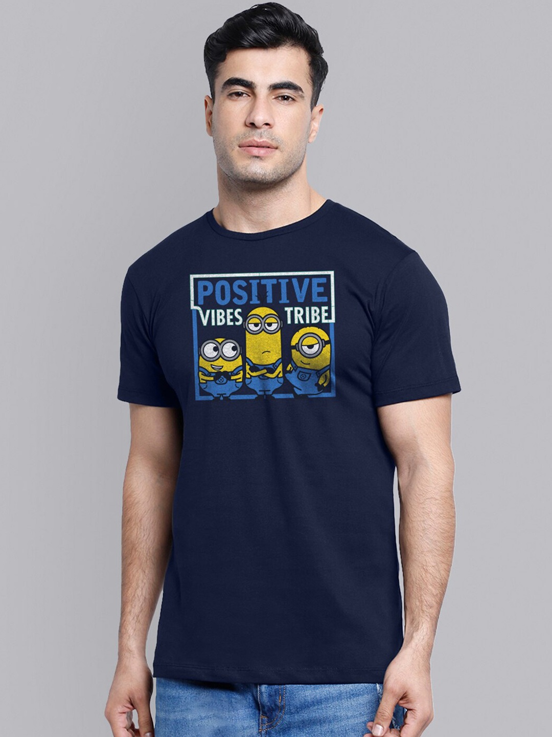 

Free Authority Men Blue & Yellow Minions Printed Pure Cotton T-shirt