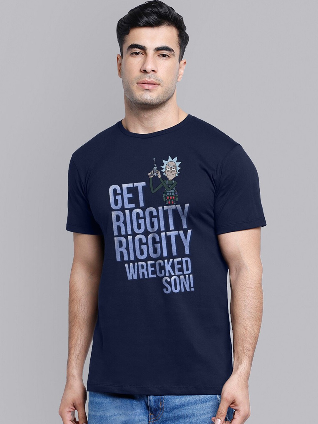 

Free Authority Men Rick & Morty Navy Blue Printed T-shirt Men