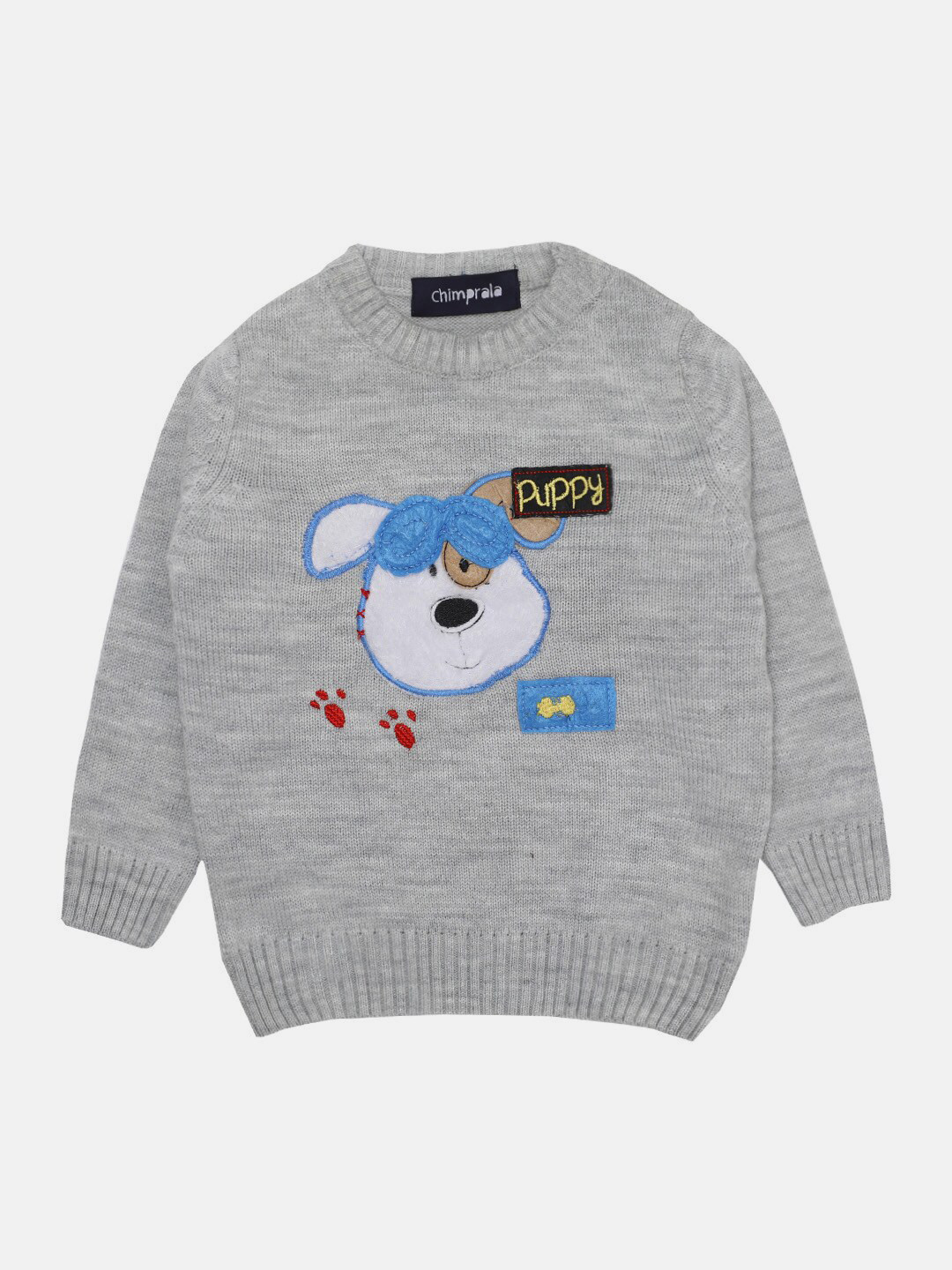 

CHIMPRALA Boys Grey & White Embroidered Pullover